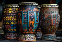 a group of colorful drums