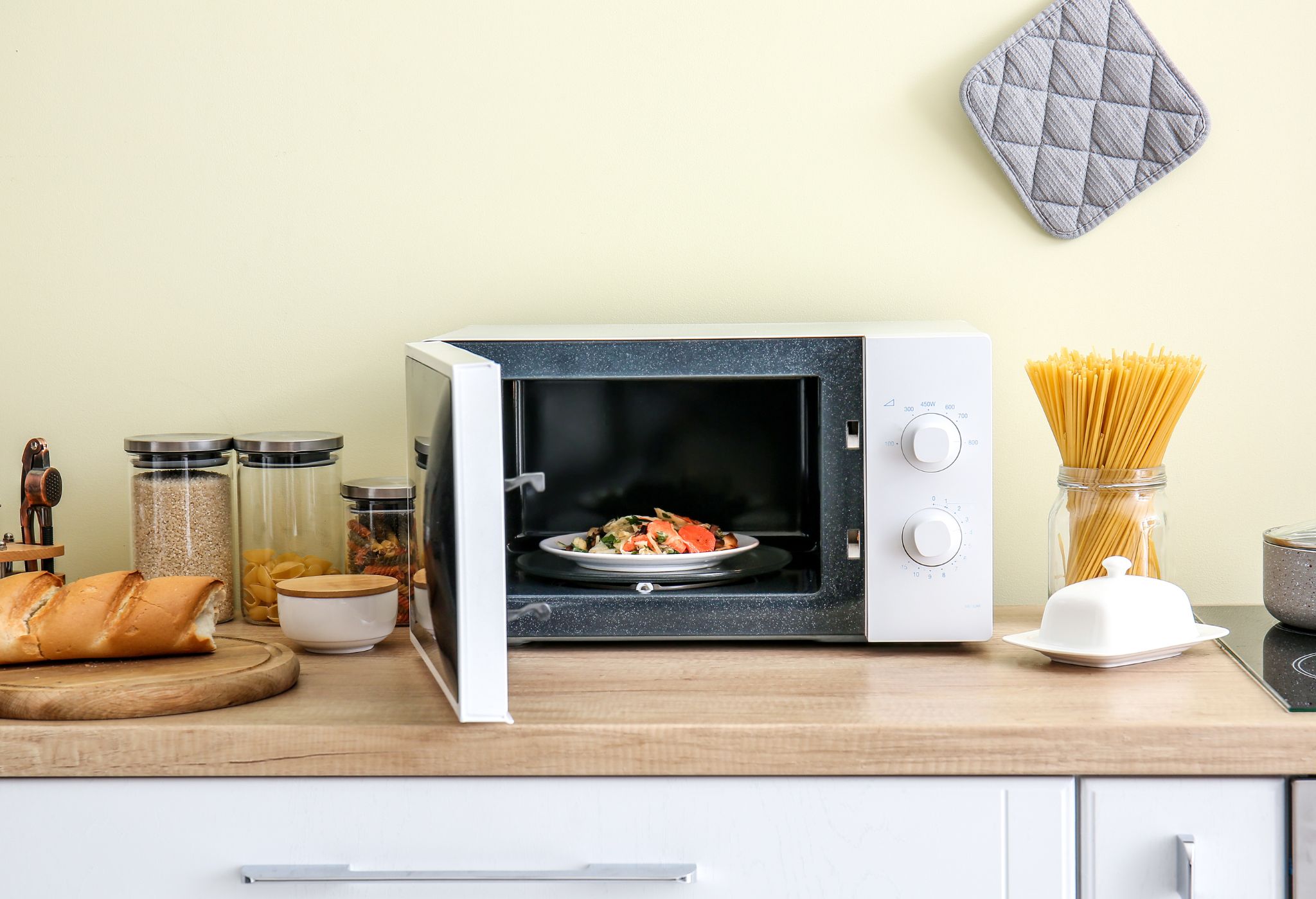 a microwave oven with food in it