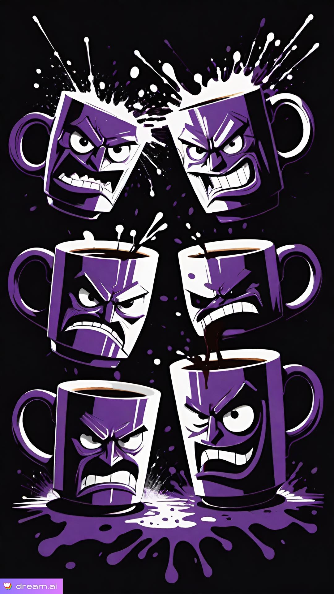 a group of purple mugs with different faces