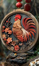 a wood carving of a rooster