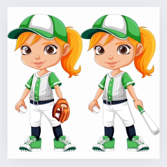 a cartoon of a girl in baseball uniform