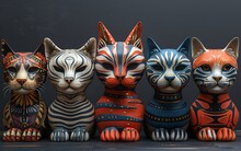 a group of cats statues