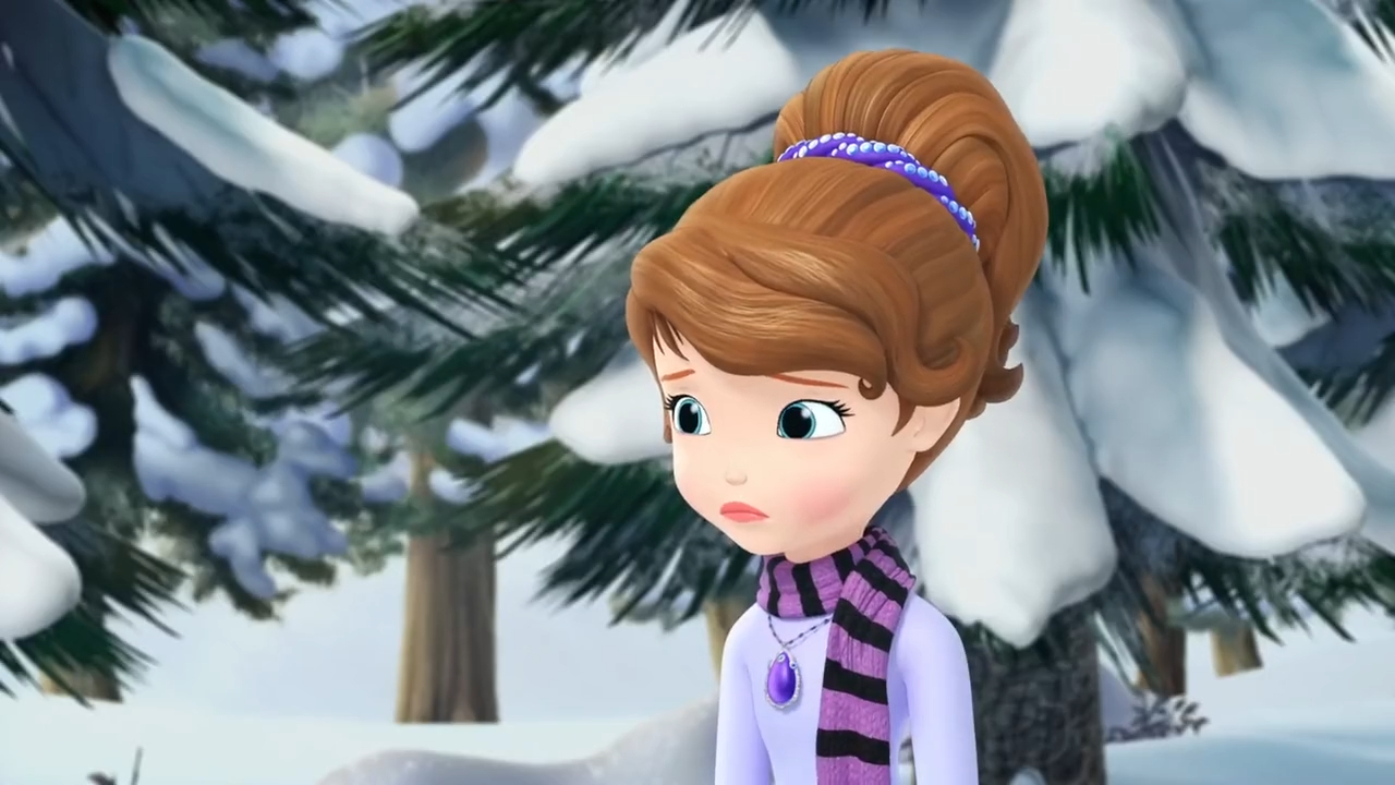 a cartoon of a girl in a snowy forest