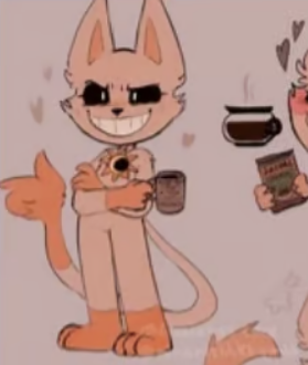 a cartoon of a cat holding a cup