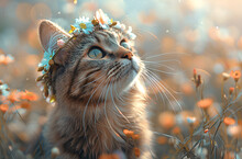 a cat wearing a flower crown