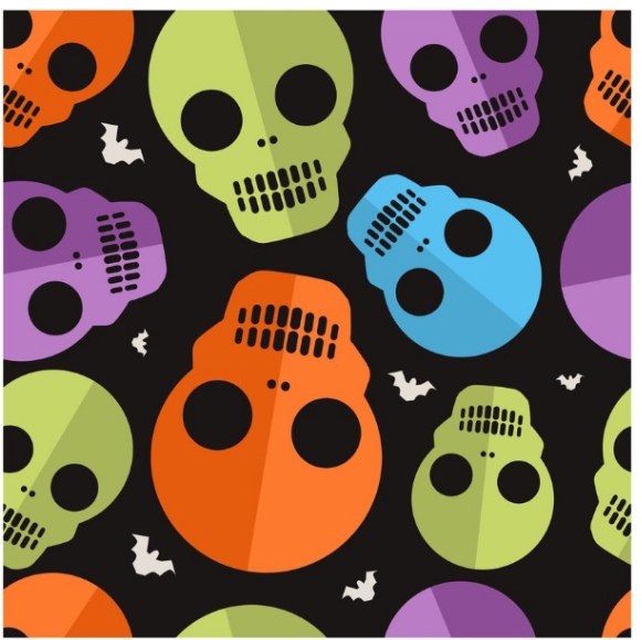 a colorful skulls on a black background