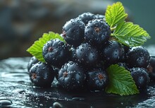 a close up of a bunch of black berries