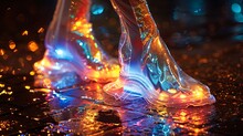 a pair of feet with colorful lights