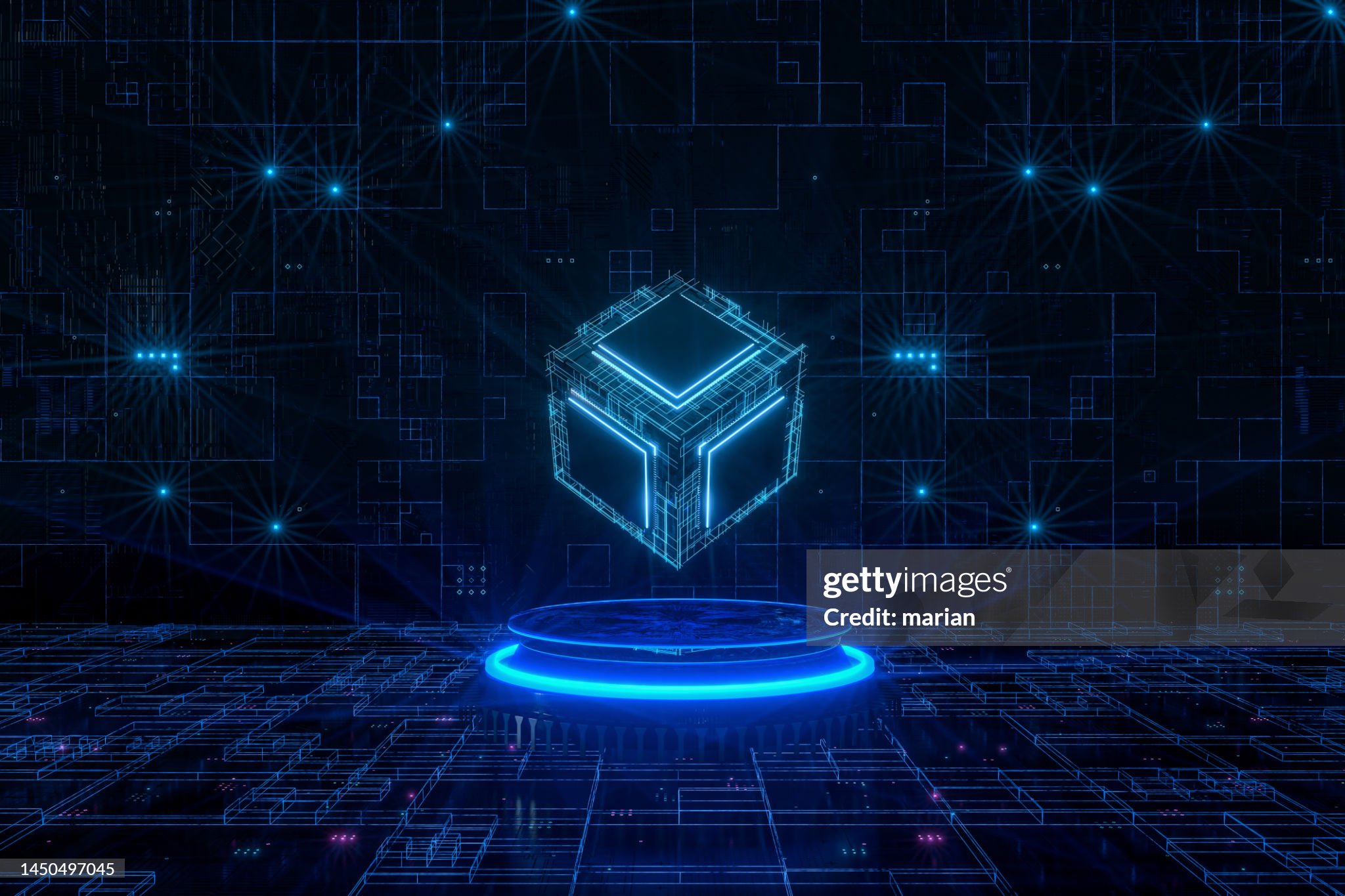 a blue cube with lights on it