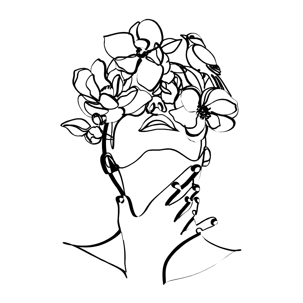a drawing of a woman with flowers on her head