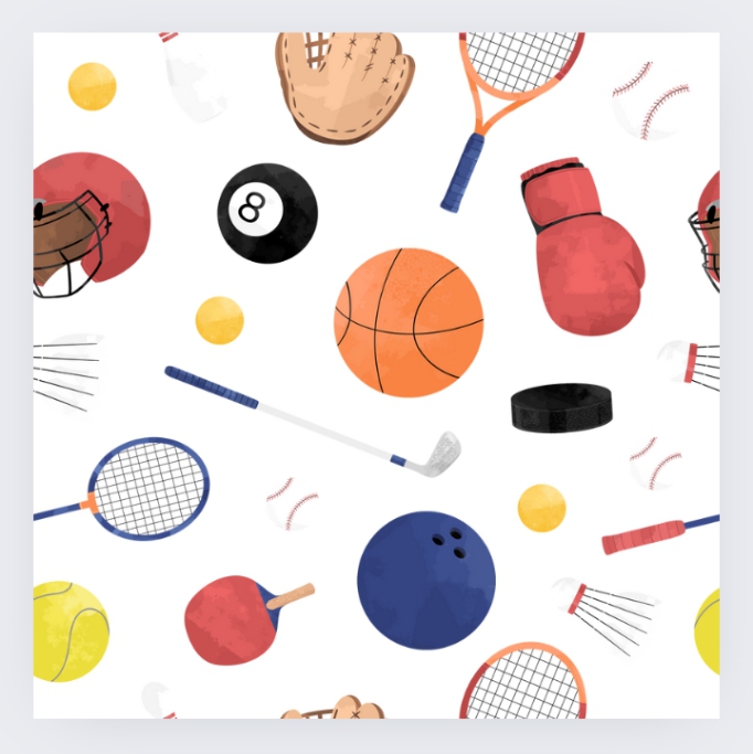 a pattern of sports equipment
