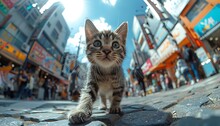 a cat walking on a street