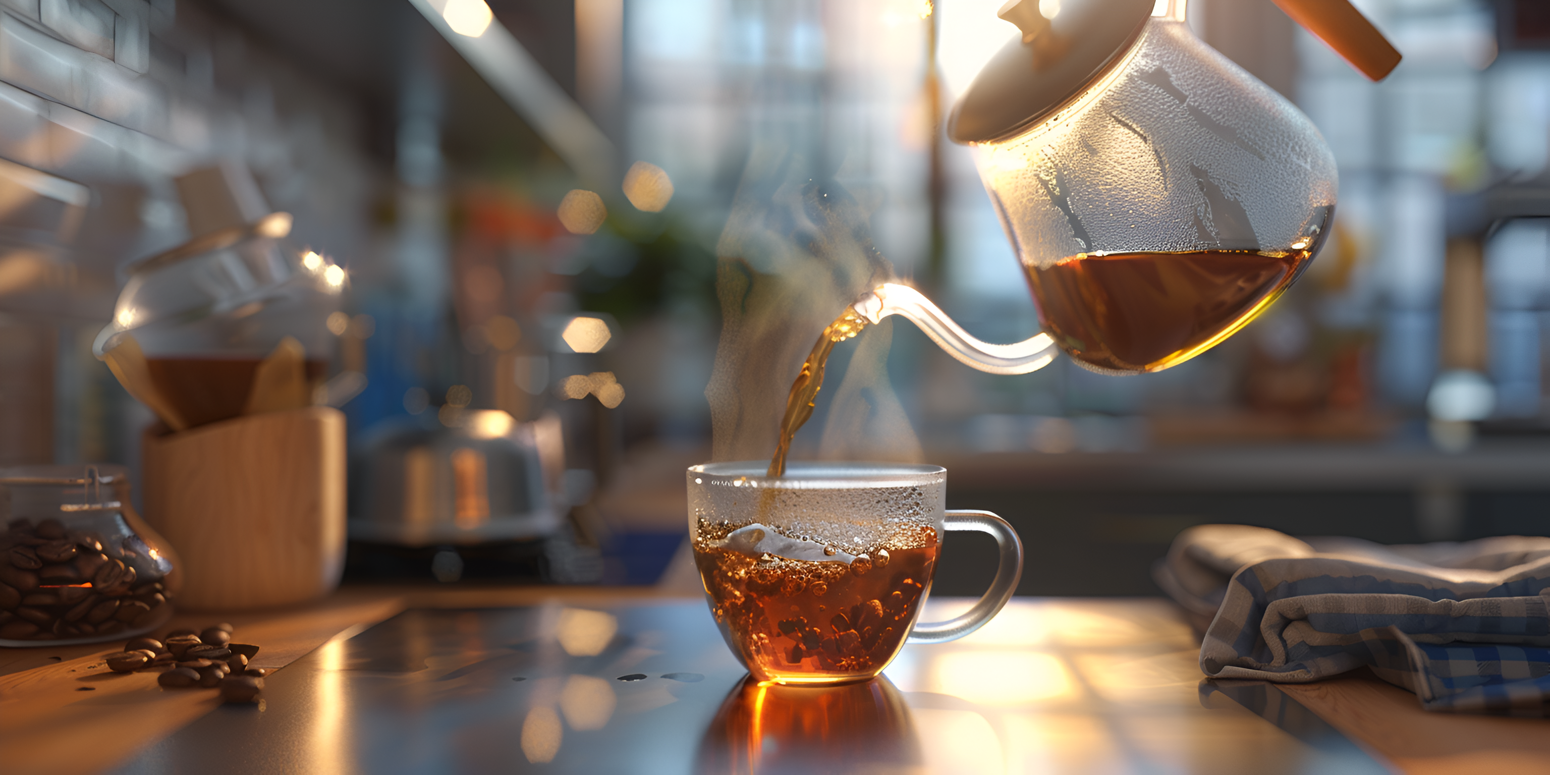 a tea being poured into a cup