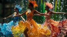 a group of women in dresses dancing