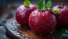 two apples with water droplets on them