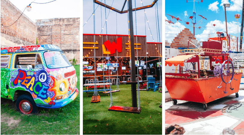 a collage of different images of a carnival ride
