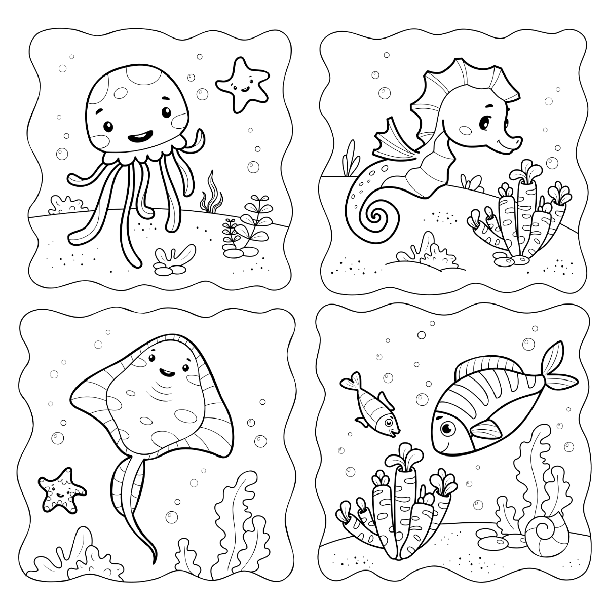 a black and white picture of sea creatures