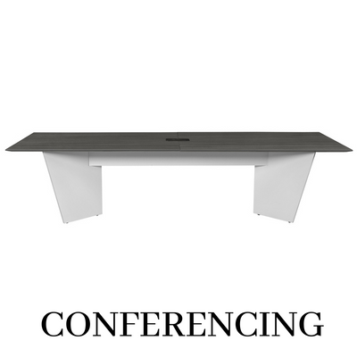 a conference table with text