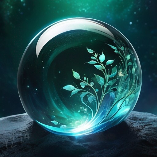 a glass ball with a leafy design
