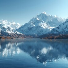 a lake with snow covered mountains