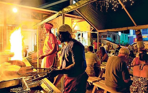 a group of people at a barbecue