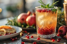 a glass of drink with a plant on top