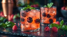 two glasses with berries and ice