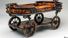 a wooden carriage with wheels