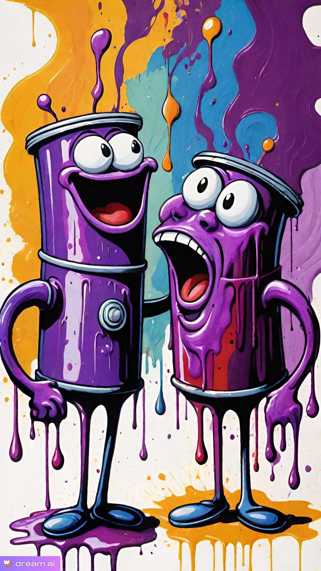 a purple spray cans with googly eyes and mouth open