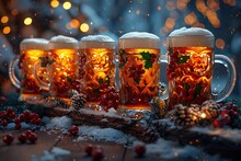 a row of glasses filled with beer