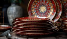 a stack of plates on a table