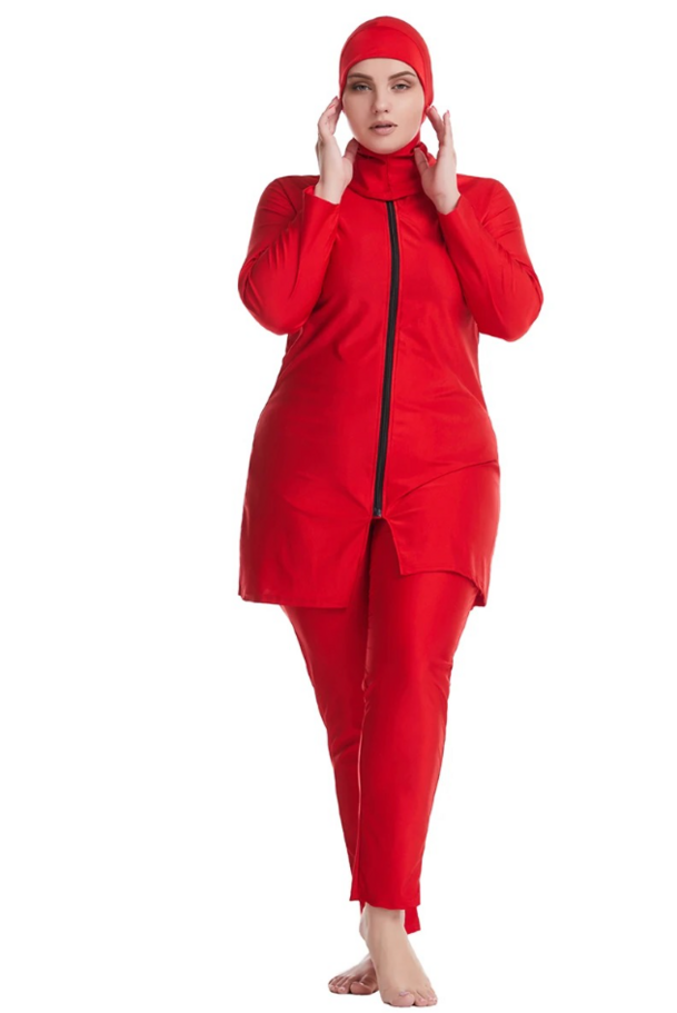 a woman in red outfit