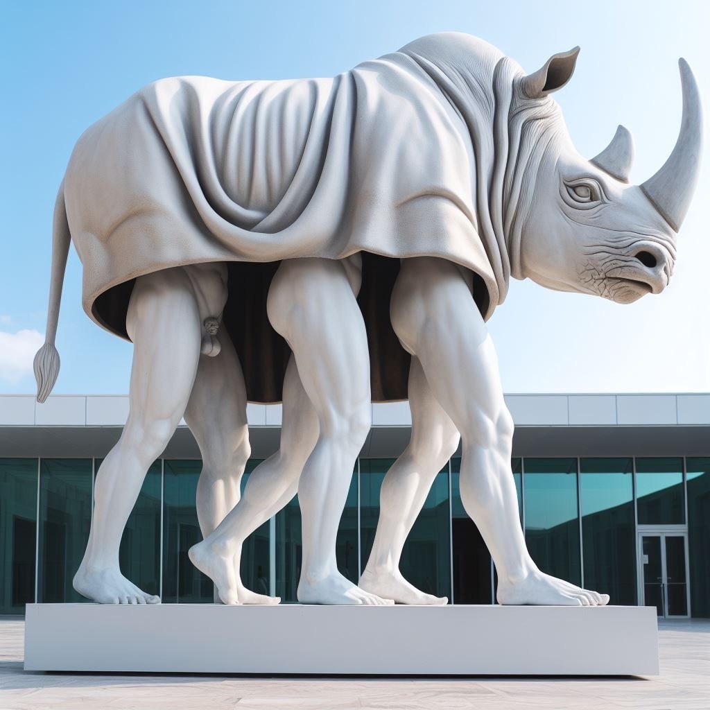 a statue of a rhinoceros with a cape