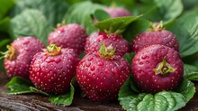 a group of strawberries with leaves