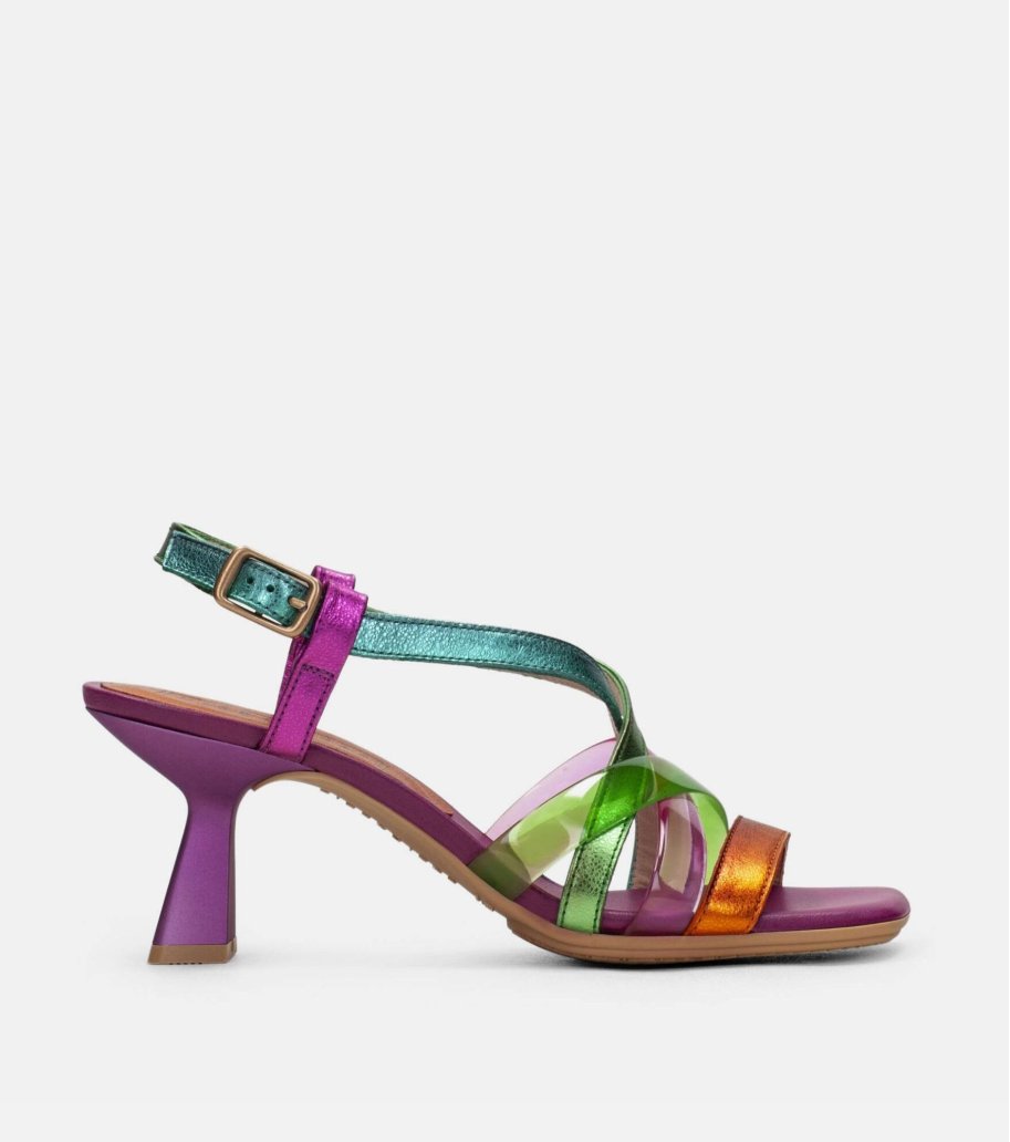a colorful high heeled shoe
