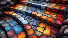 a multicolored stone stairs