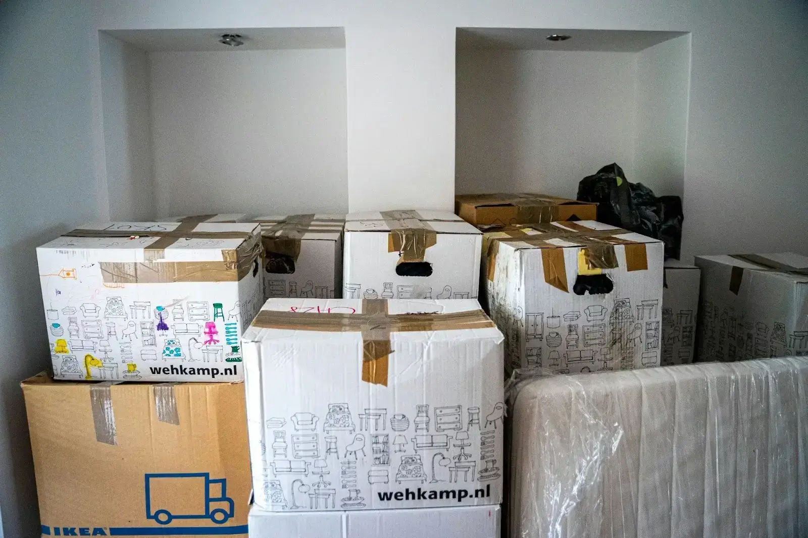 a group of boxes in a room