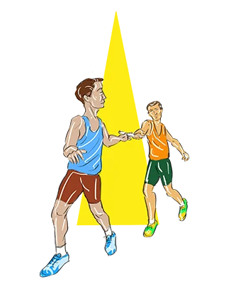 a drawing of two men running