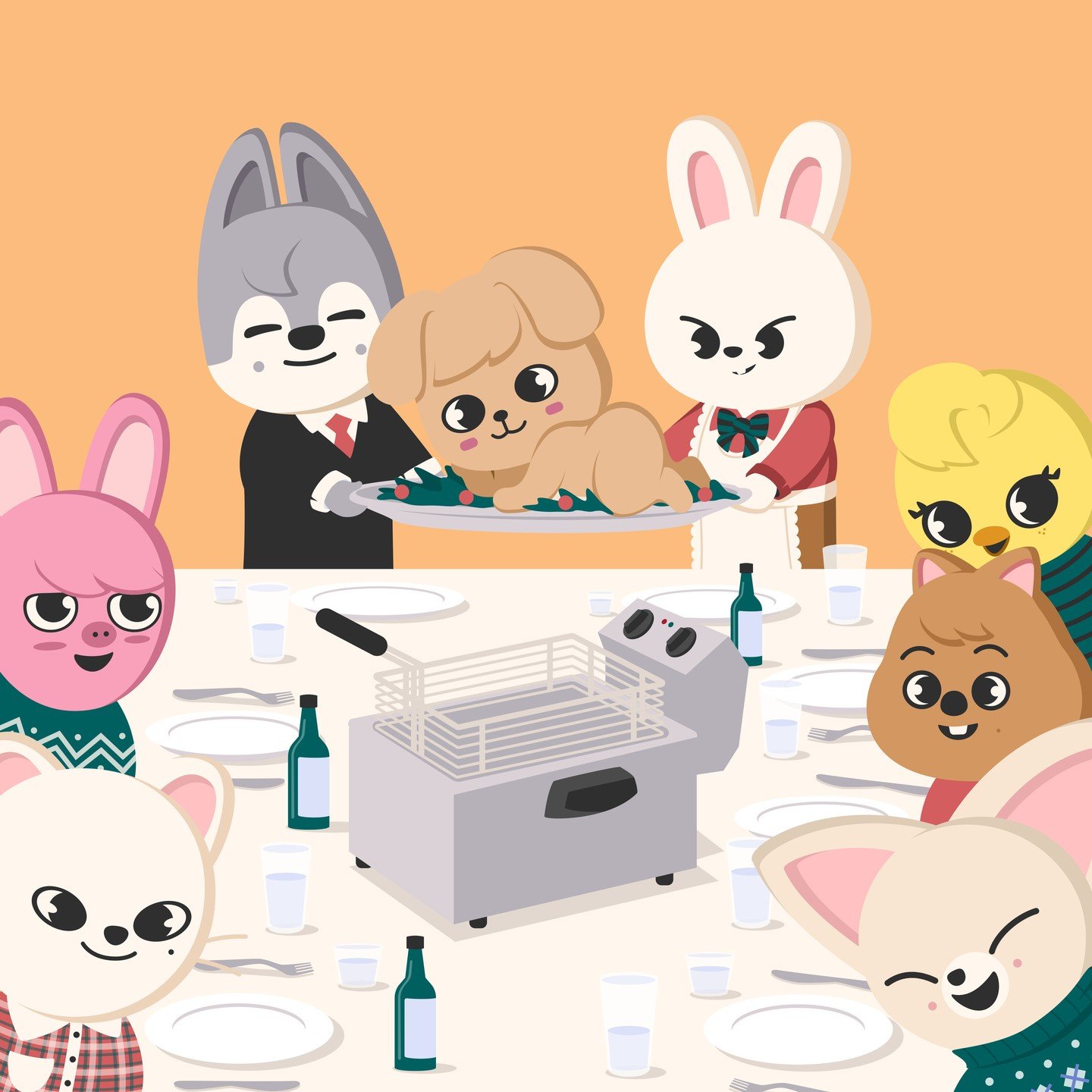 cartoon characters around a table
