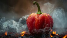 a red pepper with smoke