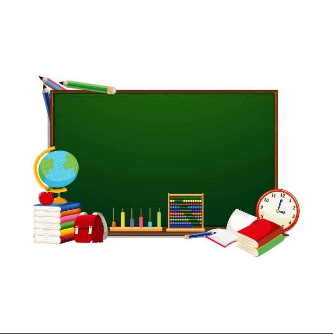 a green chalkboard with school supplies