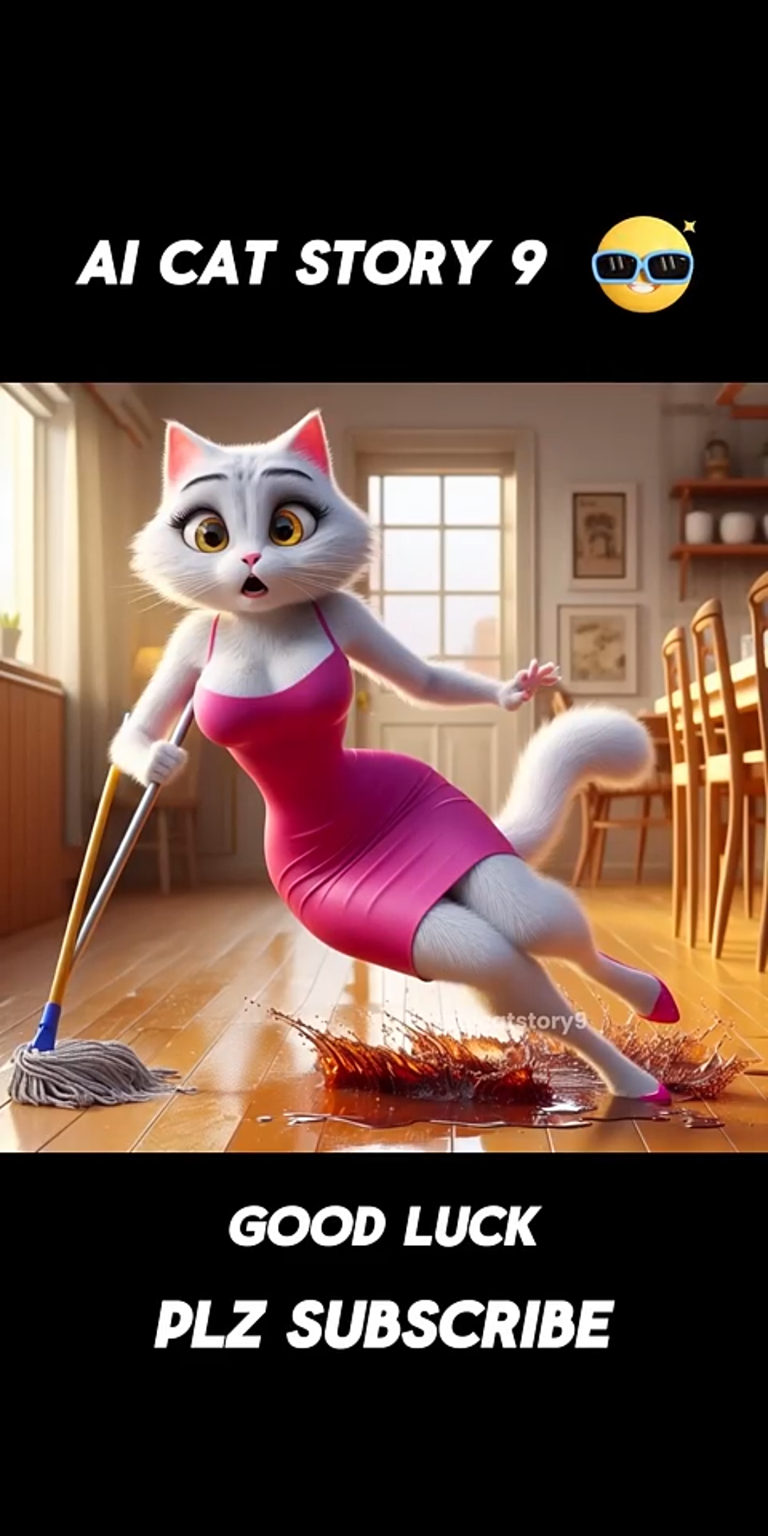 a cartoon cat in a pink dress