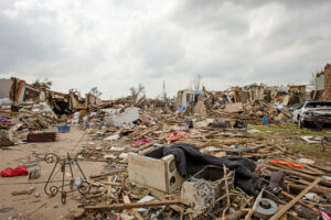 a large pile of debris and debris