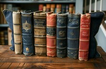 a row of books on a table