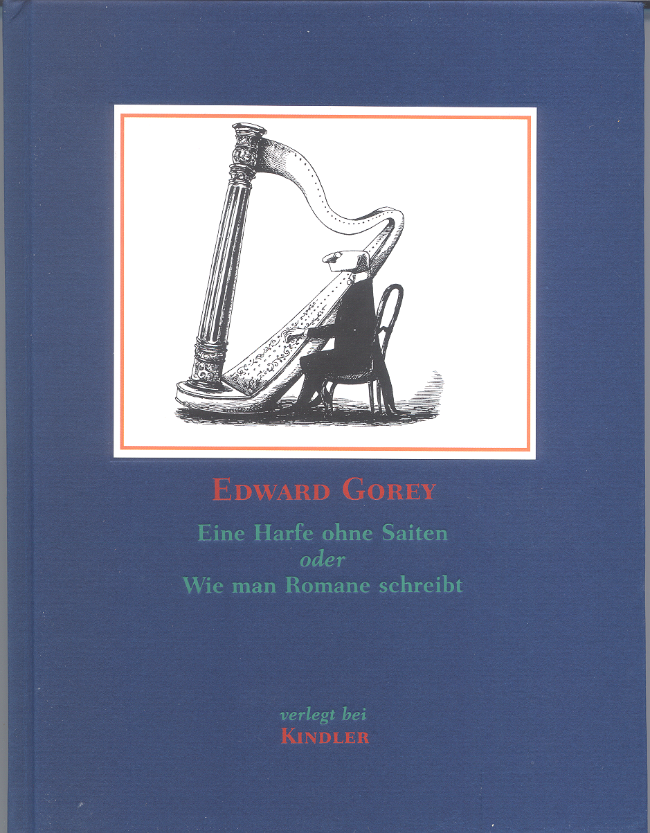a book cover with a drawing of a harp