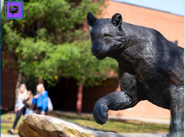 a statue of a black panther jumping over a rock