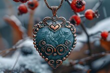 a heart shaped necklace from a branch