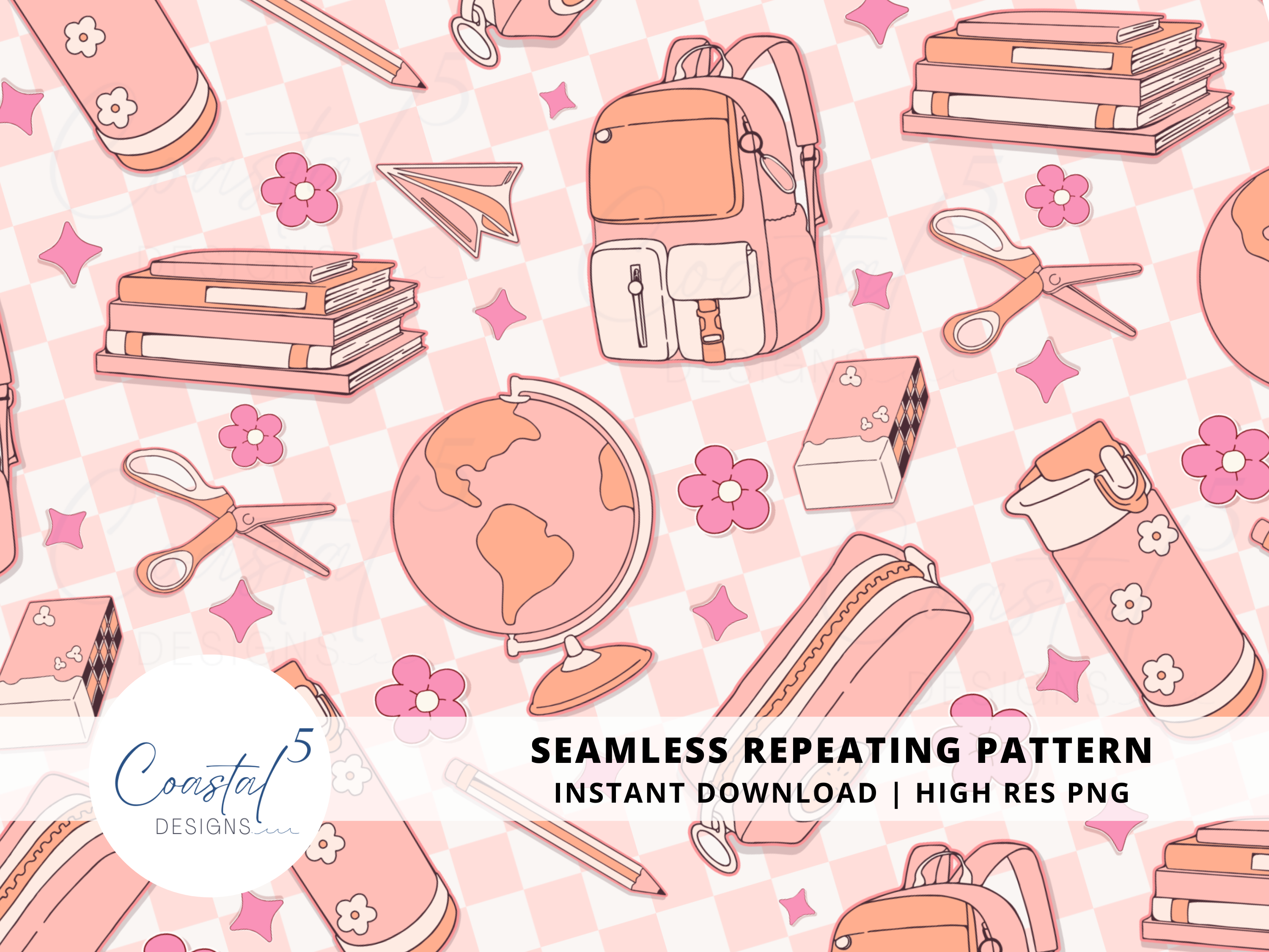 a seamless pattern of school supplies