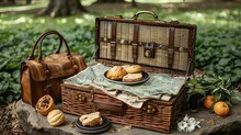 a picnic basket with food on it