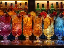 a row of colorful drinks